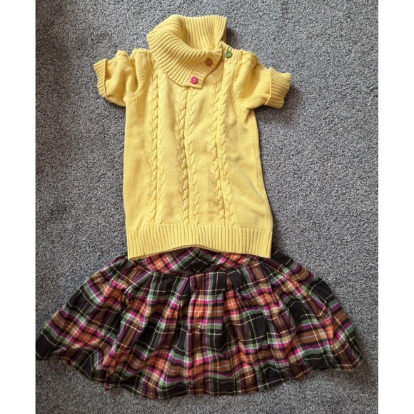 Gymboree Girls Size 10 Skirt Sweater Outfit Yellow Plaid Short Sleeve Buttons - Picture 1 of 10